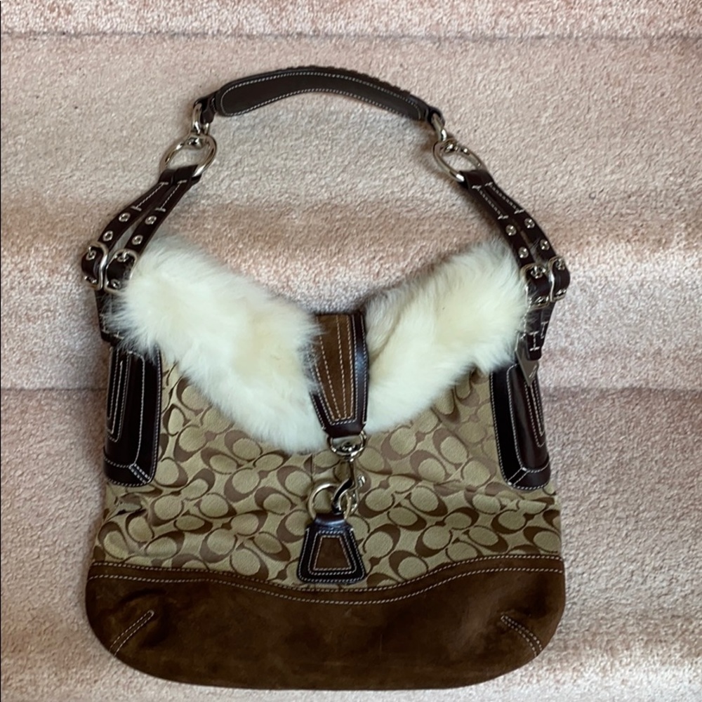 Coach Shearling Suede Hobo Bag